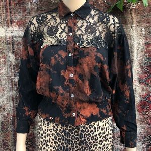 Black and rust Judy Knapp button up with crystal buttons and lace detail!